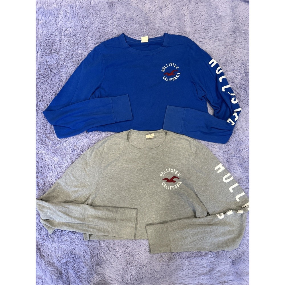 Hollister Long Sleeve Shirt Blue & Gray with Logo Men's‎ XL